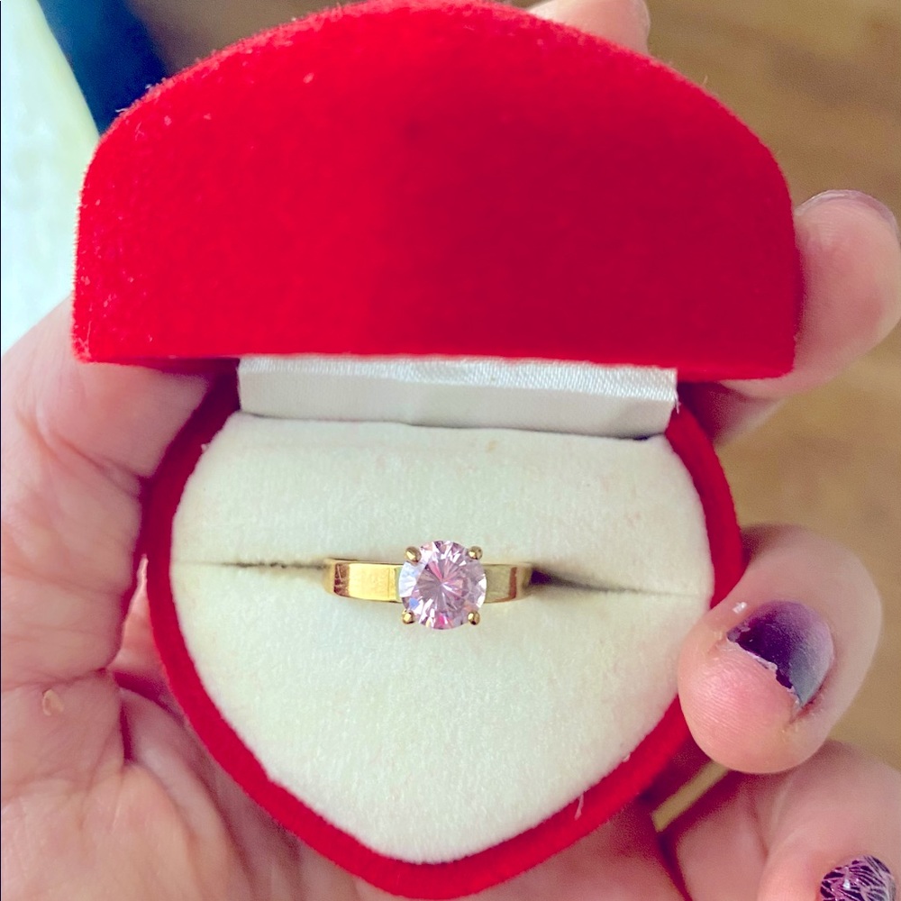 Pink crystal on rose gold ring